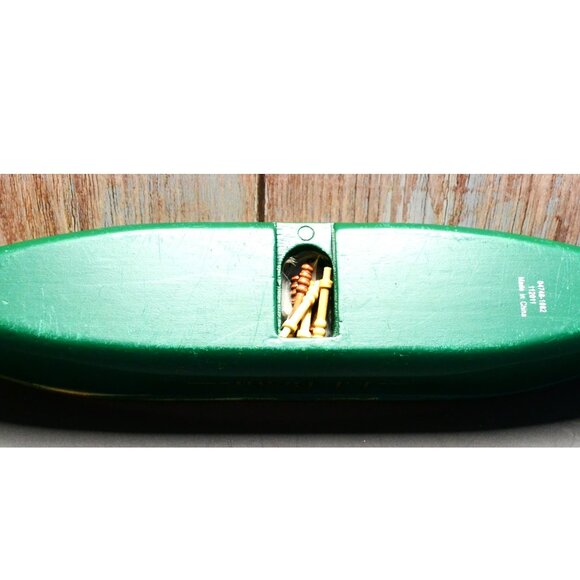 LL Bean Cribbage Board Green With Design Work Wood Top Pegs Included Canoe Shape - Picture 4 of 5